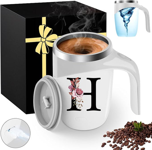 Initial Magnetic Stirring Coffee Mug Stainless Insulated Travel Cup Brides Cute Stuff Her Wedding Day Bridal Shower Bachelorette Party Engaged Engagement Personalized Gifts Special Customized Best,H