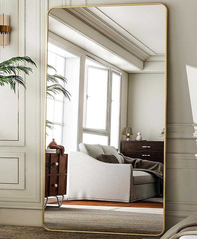 HARRITPURE 80x40 inch Oversized Full Length Mirror Aluminum Frame Floor Mirror Rectangular Full Body Mirror with Stand for Living Room,Bedroom,Cloakroom,Gold