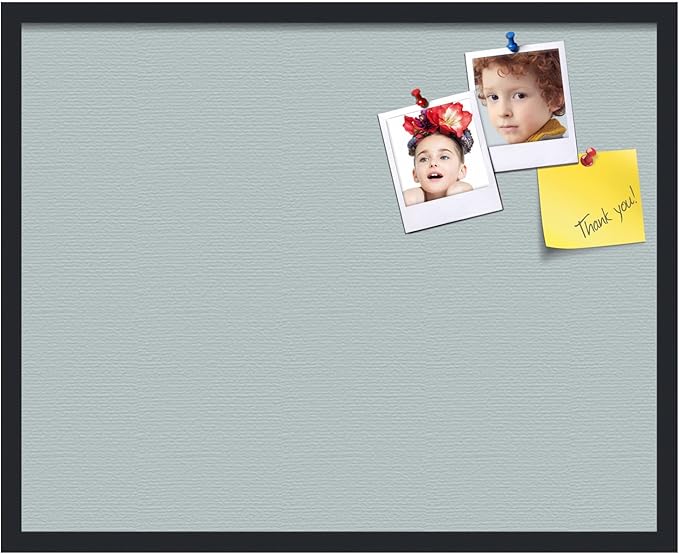 PinPix 30x24 Inch Cork Bulletin Board. This Decorative Framed Pin Board Comes with Soft Blue Design and a Satin Black Frame. Ideal for Home Office Decor or Message Board (PinPix-1814)
