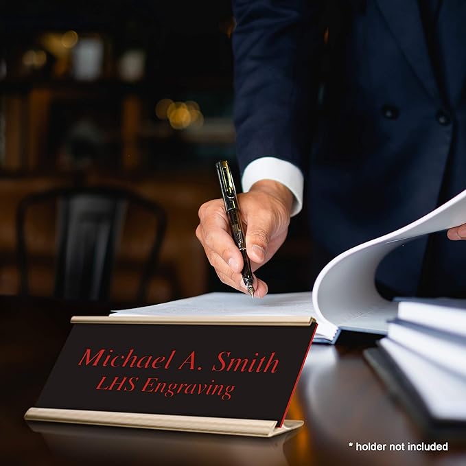 Engraved Name Plates for Door Sign Personalized Black Plastic Plaque with Red Letters - Made in USA 2x6 B19