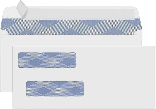 500#8 Self Seal Business Envelopes, PANDRI No.8 Double Window Design for Business and Quickbooks Check(invoice not fit), Documents Secure Mailing - Number 8 Size 3 5/8 X 8 11/16-24LB