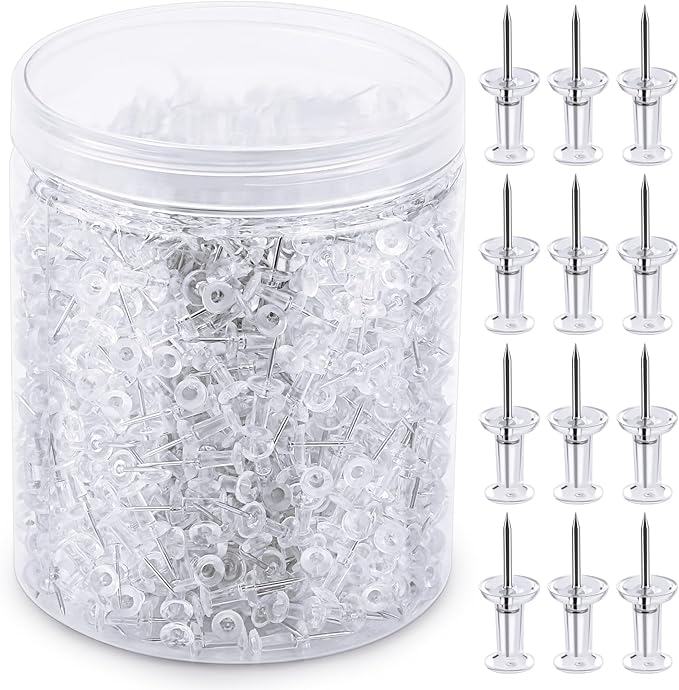 1000 Count Push Pins Tacks, Thumb Tacks with Clear Plastic Head and Steel Point for Wall, Clear Push Pins for Bulletin Board, Wall Hanging, Cork Board, Calendar, Photo, Home, Office, Craft Projects