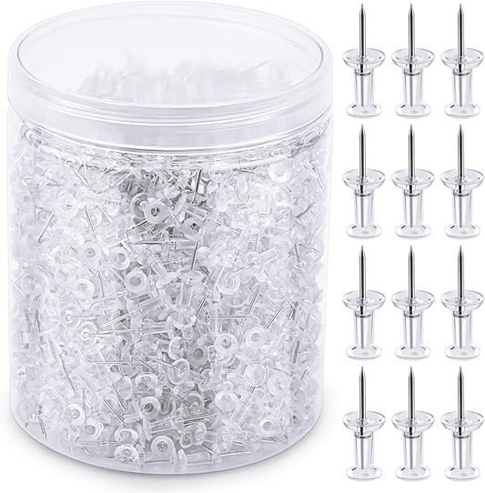 1000 Count Push Pins Tacks, Thumb Tacks with Clear Plastic Head and Steel Point for Wall, Clear Push Pins for Bulletin Board, Wall Hanging, Cork Board, Calendar, Photo, Home, Office, Craft Projects