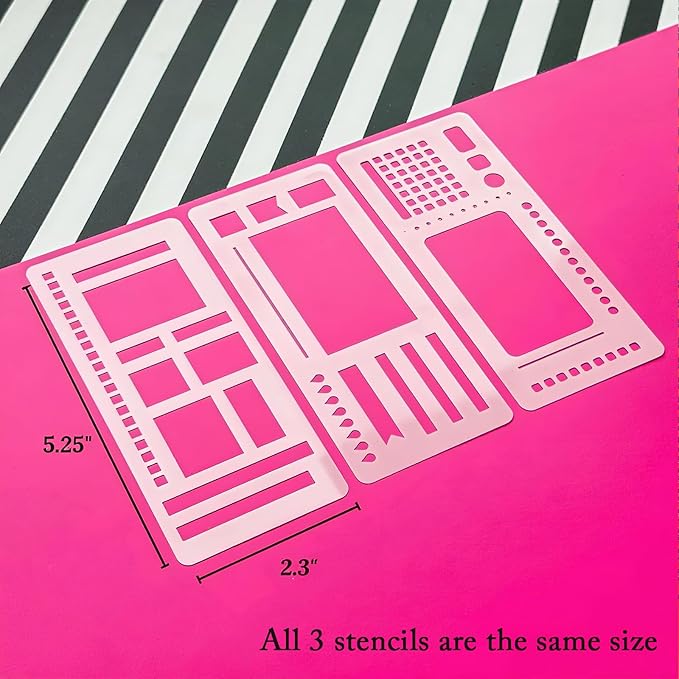 3 Pack Stencils Drafting Tools, Handmade Flexible Record Template, Reusable Templates Planner Stencils for Journaling Checklists Boxes Lines & Daily Planning (#A)