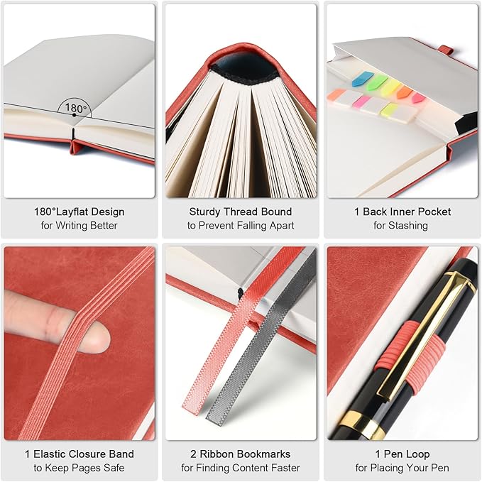 Lined Notebook Journal for Women, 312 Numbered Pages Large A4 Thick Leather Journals for Writing, Daily Notebooks for Work Travel, Hardcover College Ruled Notebook, Butterfly Aesthetic Notebook, Red