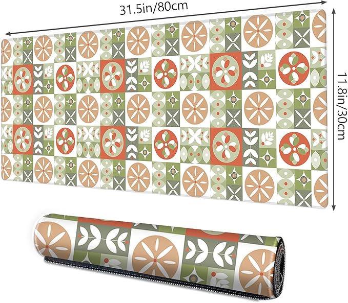 Galdas Gaming Mouse Pad XXL XL Large Long Extended Big Mousepad Non-Slip Rubber Keyboard Mouse Pad with Stitched Edges for Laptop Home Office (31.5x11.8x0.08 Inch) … (Checkered Flower)
