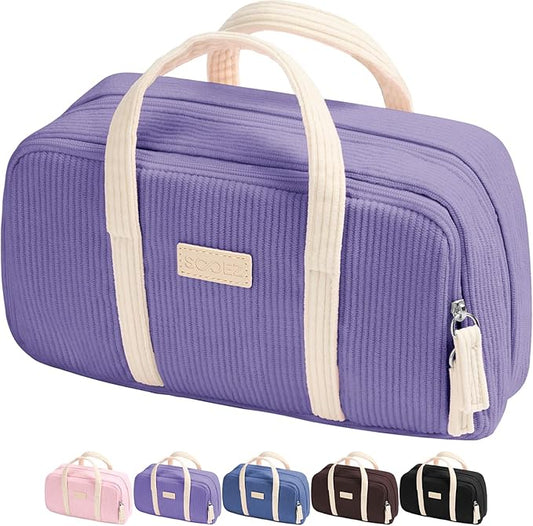Sooez Large Pencil Case Pouch, Extra Big Pencil Bag with 5 Compartments, Pen Case Wide Opening, Soft Corduroy Pen Bag Organizer with Zipper, Cute Aesthetic School Supplies for Teen Girls, Purple