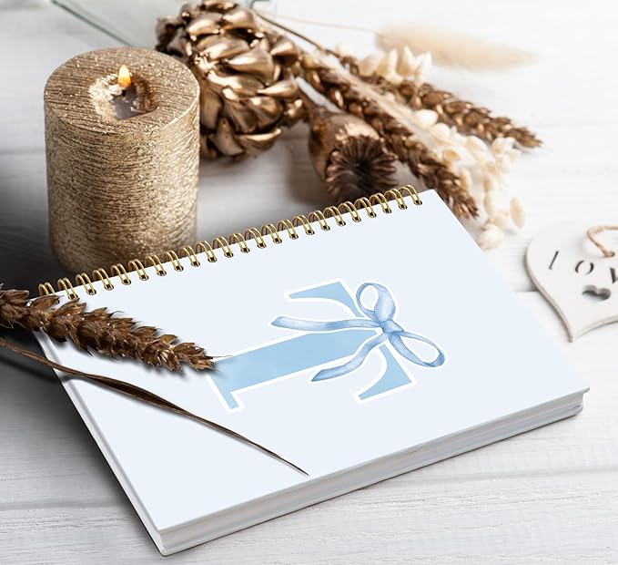 Initial T Notebook Journal,Personalized Teen Girl Gifts,Coquette Trendy Preppy Blue Bow Spiral Notebook,Monogrammed Gifts for Women Teen Girl,College Ruled Hardcover Spiral Notebook 5.5 x 8.3