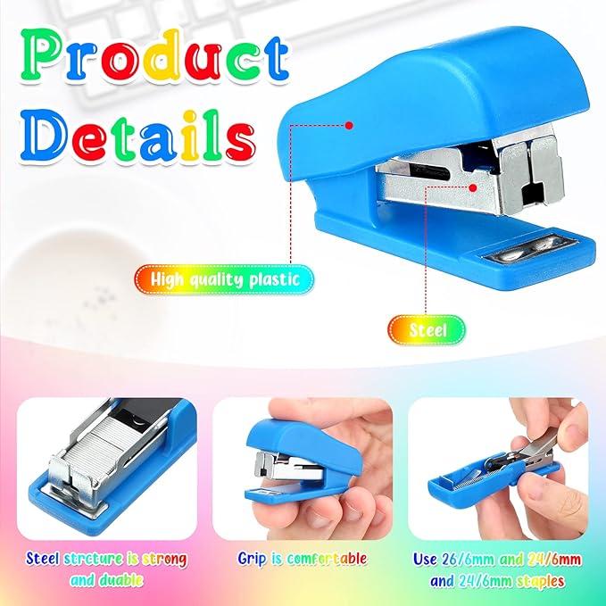 Fainne Mini Stapler with Staples, Portable Multicolor Small Stapler, Hand Held Desk Staplers, Cute Office Supply Set for Office College, 4 Colors(Classic Color,24 Pcs)
