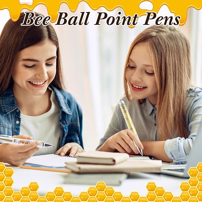 Thenshop 50 Pcs Bee Pens Bulk Honey Bee Theme Gel Ink Ballpoint Pens Honeycomb Gnome Party Favors Appreciation Gifts for Friends Office Employee Work