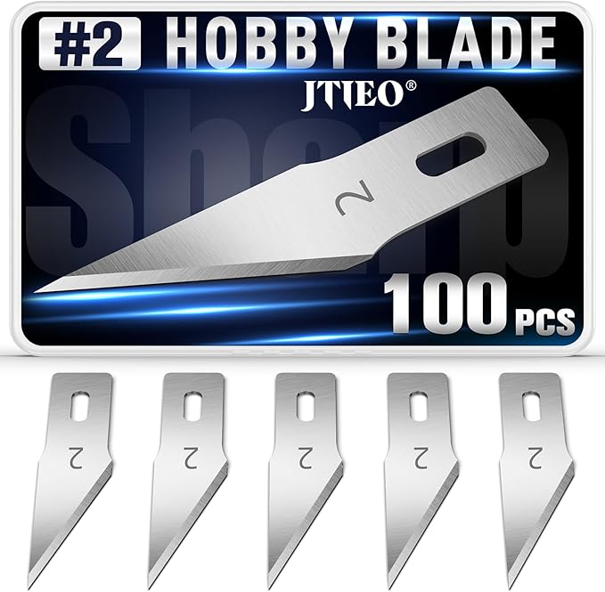 JTIEO 100 Pack Exacto Knife Blades #2, SK5 Carbon Steel Exacto Blades Refill Craft Art Knife Replacement Blades with Storage Case for Craft, Hobby, Scrapbooking, Stencil