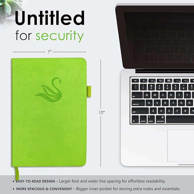 Elegant Password Book with Alphabetical Tabs - Hardcover Password Book for Internet Website Address Login - 7" x 10" Password Keeper and Organizer w/Notes Section & Back Pocket (Green)