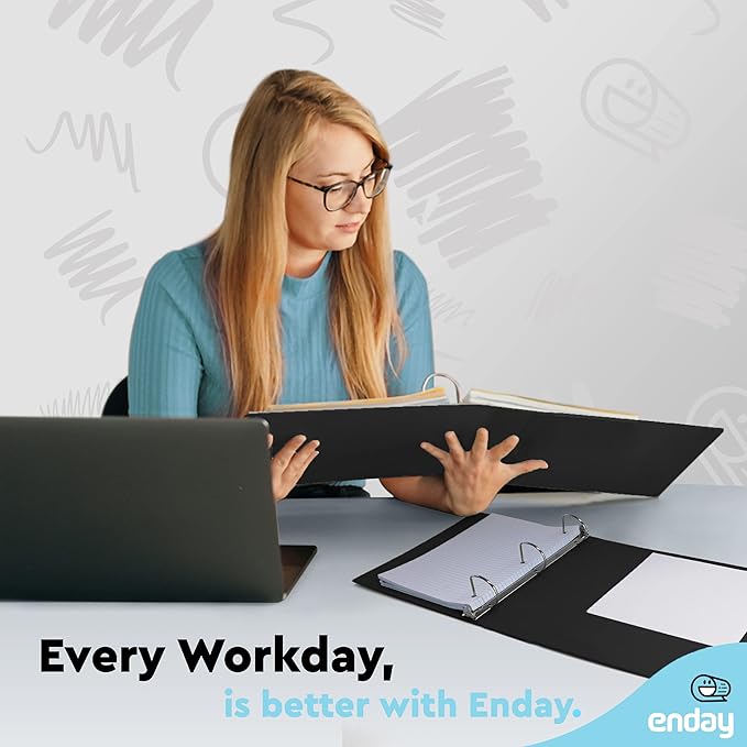 2 Inch 3 Ring Binder 2” Black, Slant D-Ring 2 in Binder Clear View Cover with 2 Inside Pockets, Heavy Duty Colored School Supplies Office and Home Binders – by Enday