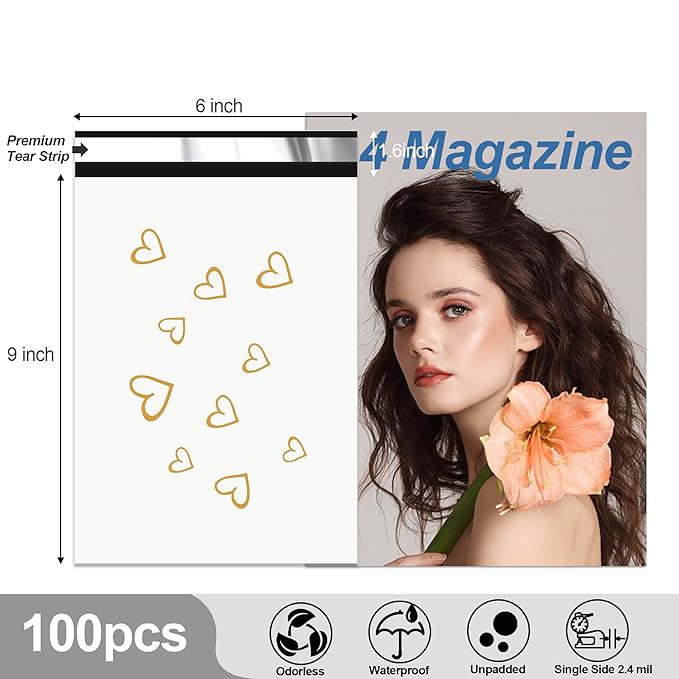 JinRuiKJ Thank You Poly Mailer 6x9 Inch 100 PCS, Shipping Bags for Clothing, Packaging Bags for Small Business, Strong Adhensive, Waterproof and Tear-Resistant Mailing Envelopes, White