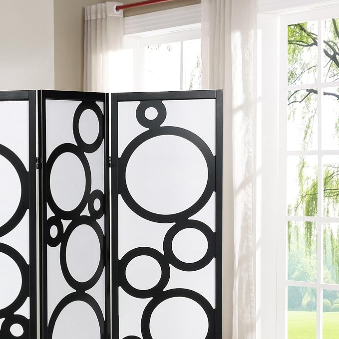 NicBex Room Divider 4 Panel Room Dividers with Circle Pattern Partition Room Dividers and Folding Privacy Screens Wall Divider for Home, Office, Room Separation,70" W x 1" D x 70" H, White+Black