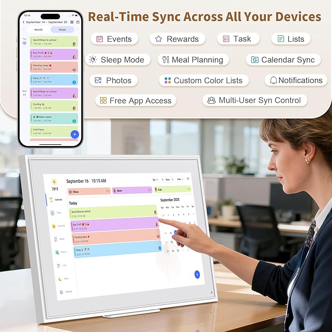 Canupdog 21.5 Inch Digital Calendar, Electronic Planner & Chore Chart with 1920x1080P IPS Touchscreen, Task Rewards System, Interactive Display for Family Schedules, Christmas Gifts for Women Mom