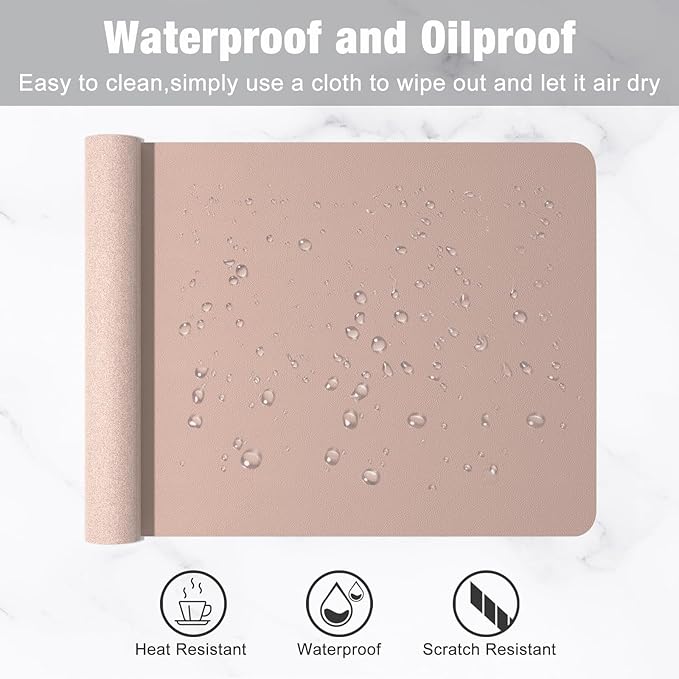 Hsurbtra Desk Pad, 23.6" x 13.8" PU Leather Desk Mat, M Extended Mouse Pad, Waterproof Desktop Blotter Protector, Non-Slip Ultra Thin Small Laptop Keyboard Writing Mat for Office Home, Beige Apricot
