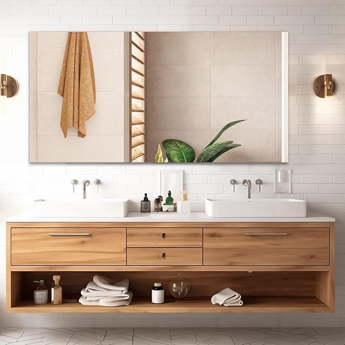 Mirrorons Large Mirror 60" x 28", Modern Rectangle Bathroom Mirror with Frameless Polished Edge, Hangs Horizontally or Vertically. Upgraded Shatterproof Bathroom Mirrors for Wall.