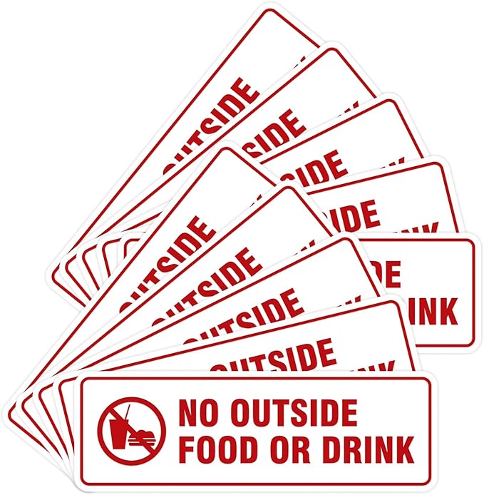 Standard No Outside Food or Drink Door/Wall Sign - White/Red - Large 10 Pack