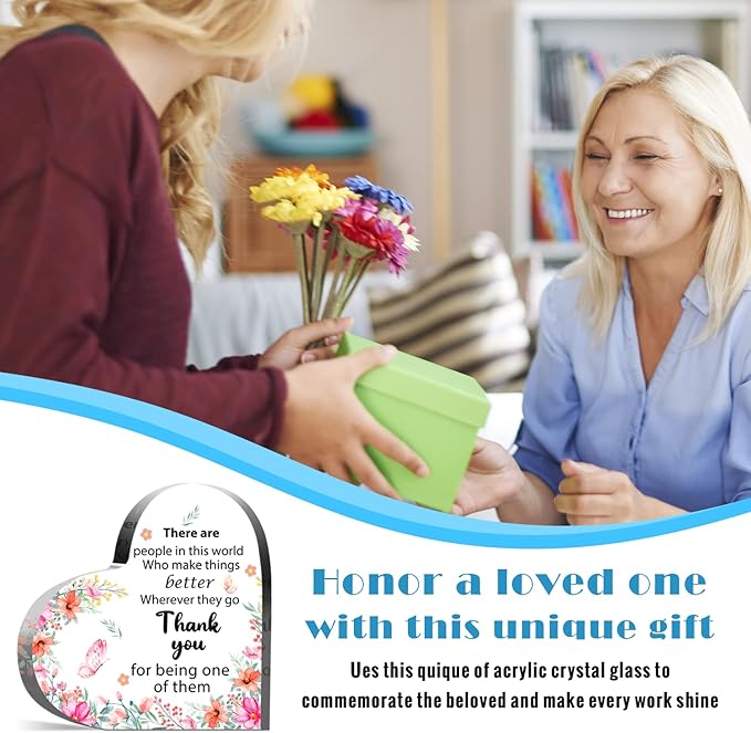 Appreciation Gifts for Women, Acrylic Heart Keepsake,Inspirational Gifts for Coworker Boss, Office Going Away Farewell Retirement Gifts,Thank You Gifts for Women,Graduation Gifts