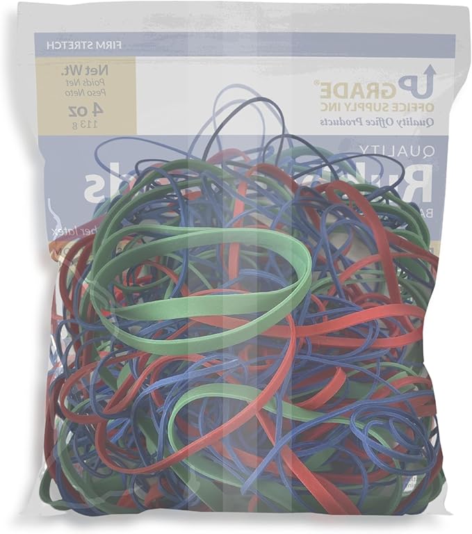 Upgrade Office Supply UPG22754ACS Assorted Size & Color Rubber Bands, 10 lb Case (40 Bags), Made in USA