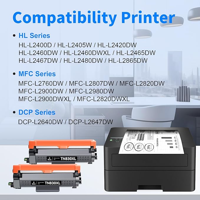 myCartridge Remanufactured Toner Cartridge Replacement for Brother TN830XL TN830 TN-830XL Toner for HL-L2460DW DCP-L2640DW HL-L2405W MFC-L2820DW HL-L2400D HL-L2480DW MFC-L2820DWXL Printer(2 Pack)
