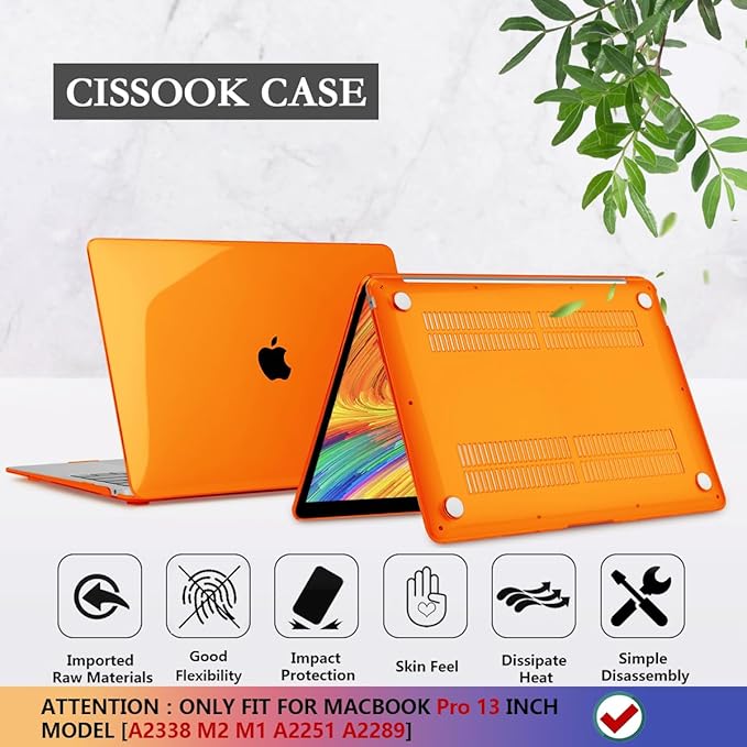 CISSOOK for MacBook Pro 13 inch Case Orange A2338 A2251 A2289 2020-2025 Release, Hard Shell Case with Keyboard Cover for MacBook Pro 13 Inch M1 M2 -Orange