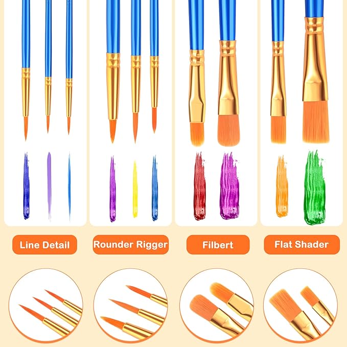 ESRICH Acrylic Paint Brushes Set, 20 Packs / 200 Pcs Nylon Hair Paint Brushes,Paint Brush Set Suitable for Oil,Watercolor,Rock Body Face Art, Kids Adult Perfect Art Painting Craft Paint Brush Kits.