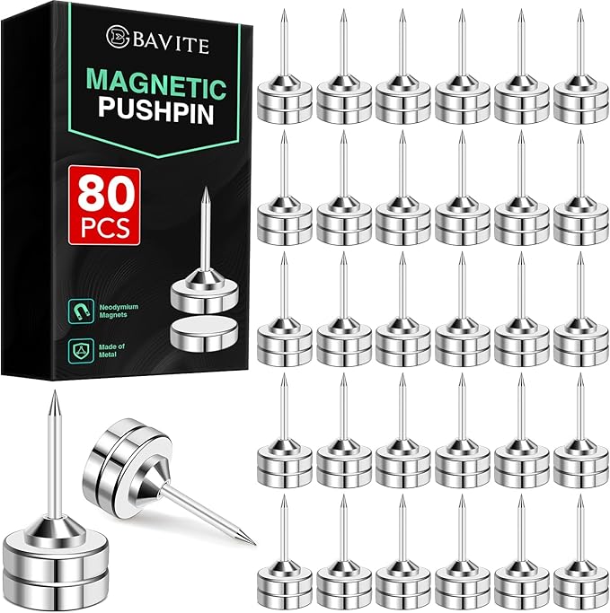 E BAVITE Magnetic Push Pins, 80 Sets Magnet Thumbtack for Wall Bulletin Board Strong Decorative Pushpins Clip for Map Picture Hanging Kit Poster Holder