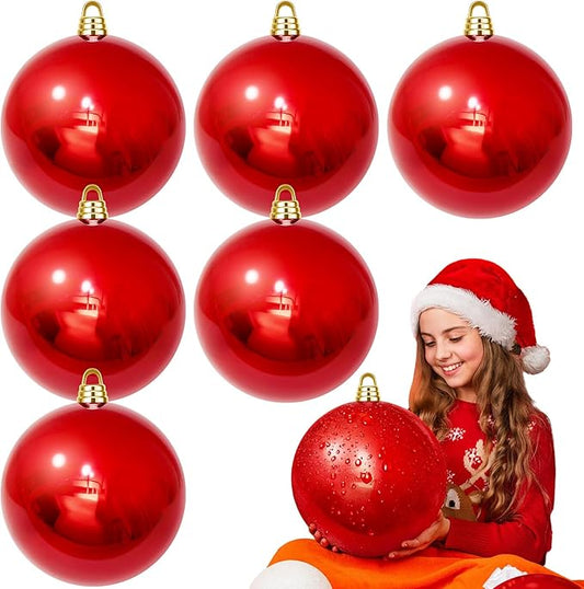 6 Pcs Christmas Ball Ornaments 12 Inch UV Resistant and Waterproof Shatterproof Shiny Plastic Christmas Tree Hanging Ornaments Decoration for Indoor Outdoor Holiday Party(Red)