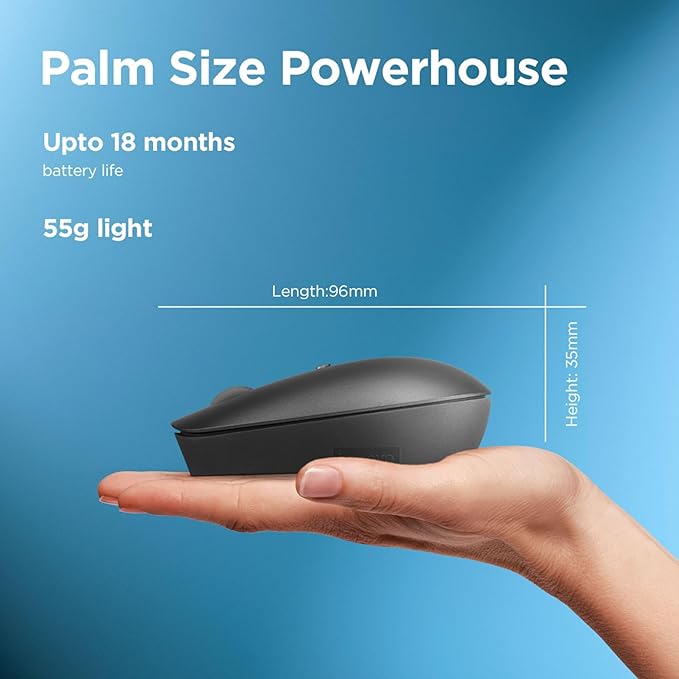 Lenovo 540 Wireless Computer Mouse for PC, Laptop, Computer with Windows or Chrome OS - 2.4 GHz USB-C Wireless Pairing Receiver - Compact Size - 18-Months Battery Life - Ambidextrous - Storm Grey