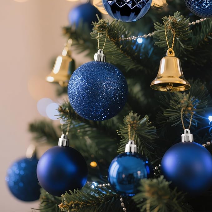 Christmas Tree Decorations Ornament Set, 60ct 2.36 Inches Blue Shatterproof Christmas Ball Ornaments, Hanging Ball for Xmas Holiday Wedding Party Decor