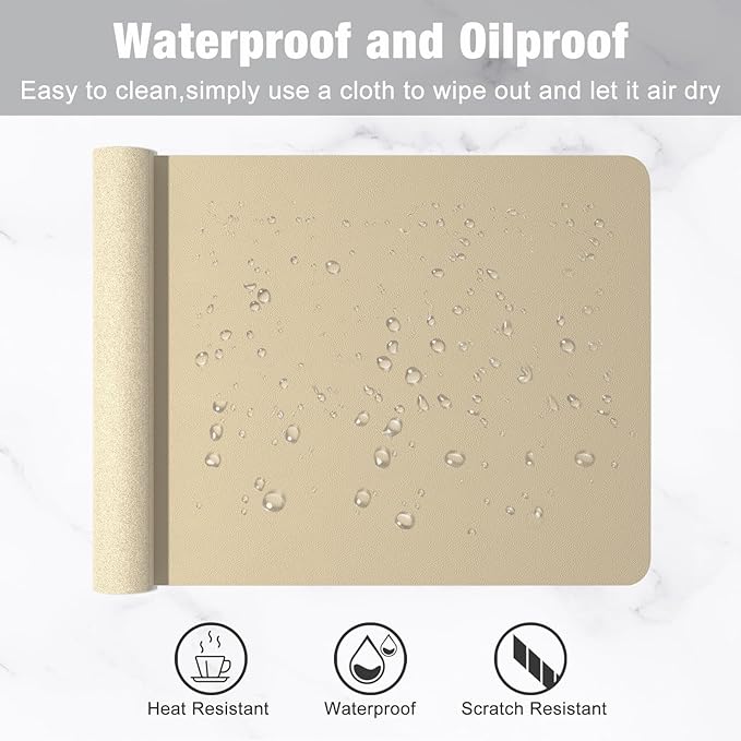 Hsurbtra Desk Pad, 23.6" x 13.8" PU Leather Desk Mat, M Extended Mouse Pad, Waterproof Desktop Blotter Protector, Non-Slip Ultra Thin Small Laptop Keyboard Writing Mat for Office Home, Beige