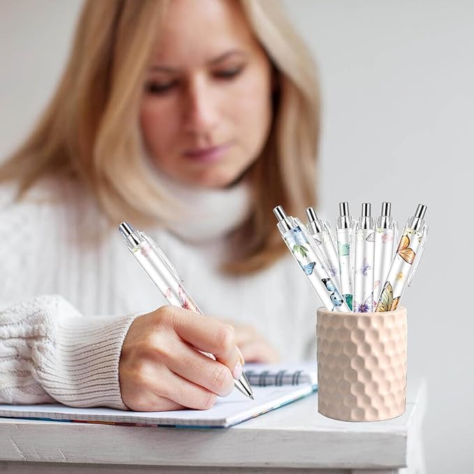 10 PCS Butterfly Ballpoint Pen Retractable Ballpoint Pen, 0.5mm Ball Point Pens for Office Stationery Home School Supplies for Women Teacher Gifts Black Ink, Medium Point (Butterfly, 10)