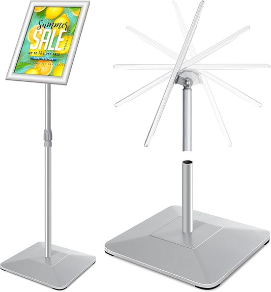 8.5"x11" Pedestal Poster Sign Stand with Heavy Duty Base, Adjustable Sign Holder Standing Floor Sign Stand for Office,Store,School,Church,Public Sign Displayed Stands, Silver