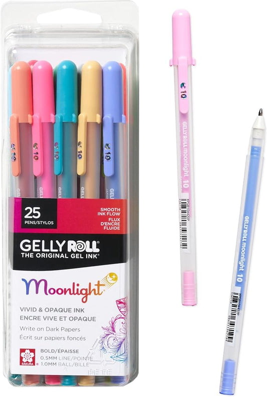 SAKURA Gelly Roll Moonlight Size 10 Gel Pens - Bold Point Ink Pen for Journaling, Art, or Drawing - Assorted Colored Ink - Bold Line - 25 Pack