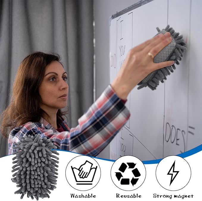 Sherr 24 Pcs Magnetic Whiteboard Eraser School Dry Erase Erasers Microfiber Shag Washable White Board Eraser for Chalk Classroom Home Office (Gray)