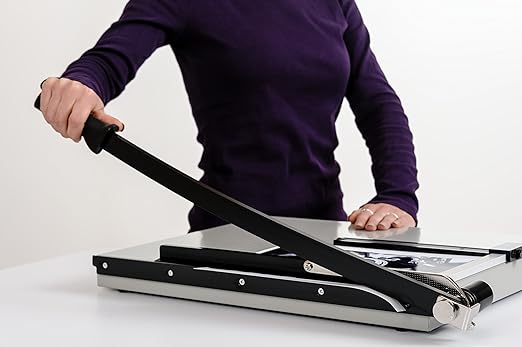 Dahle Vantage 18e Paper Trimmer, 18" Cut Length, 15 Sheet, Automatic Clamp, Adjustable Guide, Metal Base with 1/2" Gridlines, Guillotine Paper Cutter