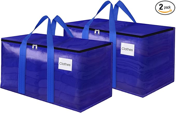 Moving Storage Bags, Moving Supplies Packing Boxes for Moving, Camping, College Dorm Room Essentials for Girls, Blue Tote Bags, Heavy-Duty Storage Bins With Lids And Zippers, 93L 2 Pack