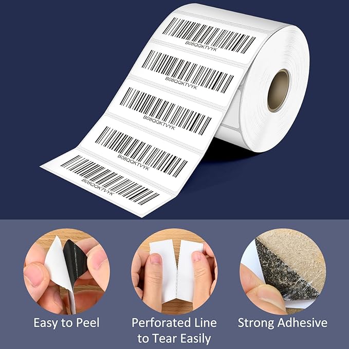 L LIKED 3" x 1" Direct Thermal Label, Permanent Adhesive Barcode Shipping Labels & Compatible with Rollo, Zebra and Other Desktop Printers (1 Roll, 1400 Labels)
