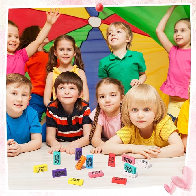 PerKoop 150 Pcs Inspirational Erasers Bulk Back to School Gifts Colorful Motivational Pencil Erasers for Kids First Day of School Favors for Students Teachers Classroom Office Supplies