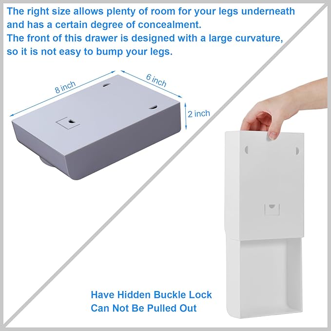 4 Pack Under Desk Drawer Self-Adhesive Desktop Storage Organizer, Hidden Attachable Slide Out Desk Drawer, Under Table Tray for Pencil Pen Stationery Office Organization, White