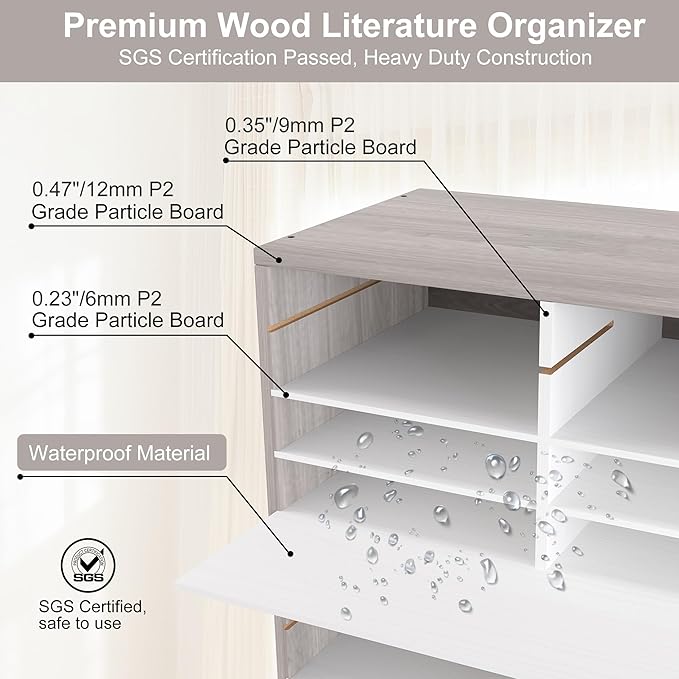 EasyPAG Mail Organizer Countertop, Wood Literature Organizer with Adjustable Shelves, Student Classroom Mailbox for School, Desktop Paper Sorter for Office Home, 48 Compartments, Retro Gray/White