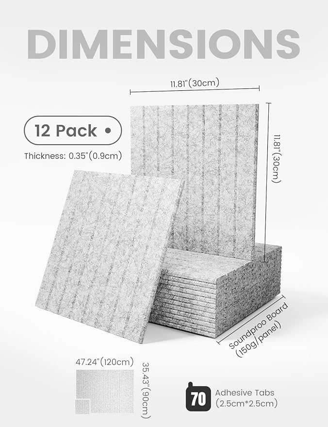 Large Felt Bulletin Board 48" x 36" Cork Board Alternative-12 Pack with 70 Safe Removable Adhesive Tabs, Cork Boards for Walls Cork Board for Home Office Classroom Pin Board (Marble Gray)