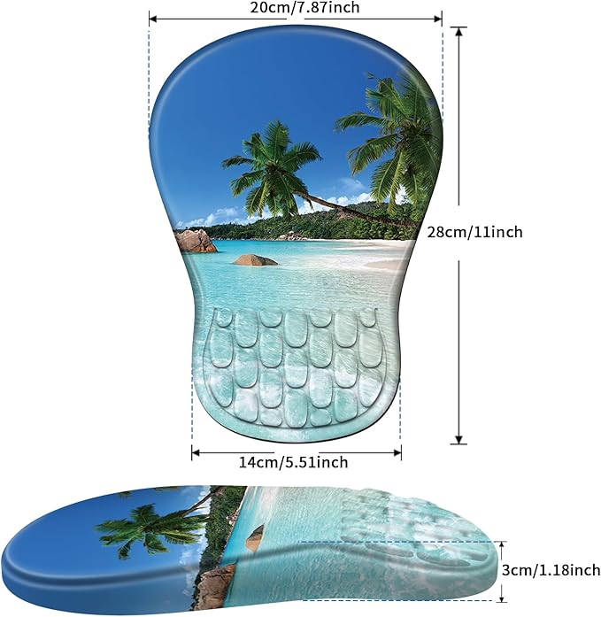 YIWEI Ergonomic Mouse Pad with Wrist Rest Support, Mousepad with Comfortable Memory Foam Wrist Rest and Non-Slip PU Base for Pain Relief, Computer, Laptop, Office, Home (Beach)