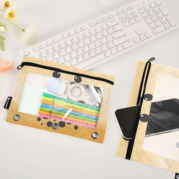 ZAZYXTJ Custom Personalized Bubble Tea Print Binder Pencil Pouchs 3 Ring with Zipper Clear Window Office Organizers bag for School Students Teacher Supplies 2 Pack