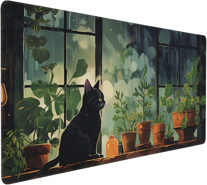 35.4 x 15.7 in, XXL Large Mouse Pad for Desk, Extended Keyboard Mouse Mat for Computer Office, Big Laptop Mouse pad, Gaming Pc-Cute Black Cat