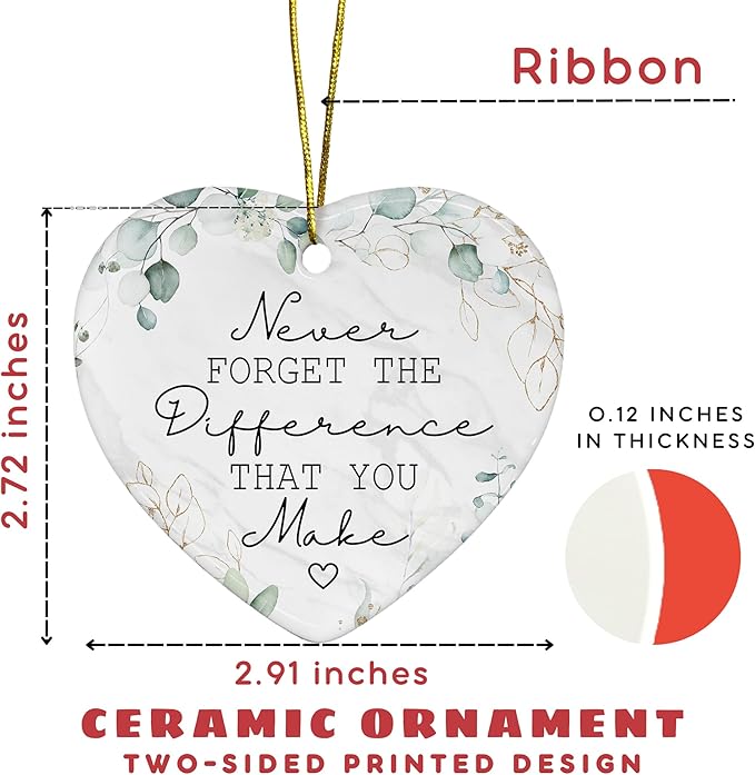 Thank You Gifts - Never Forget The Difference That You Make Ornament - Appreciation Gifts for Women, Boss, Coworker, Teacher, Nurse - Inspirational Farewell Going Away Gift - Ceramic Ornament