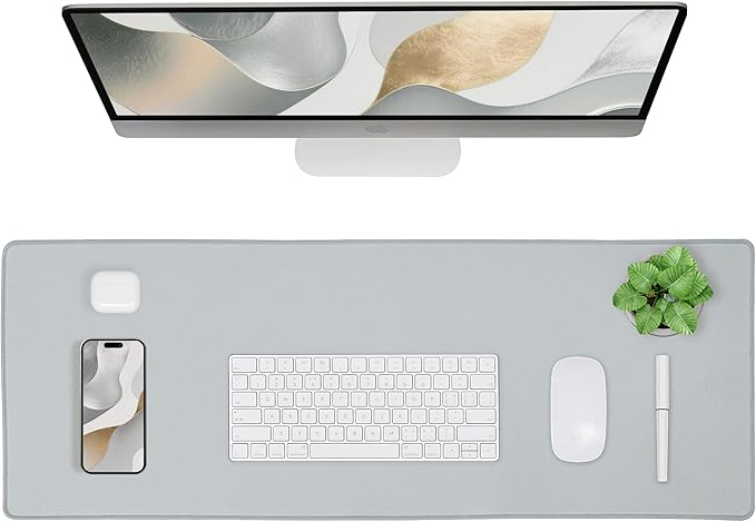 ALOANES Waterproof Mouse Pad with Durable Stitched Edge, Large Gaming Keyboard Pad, Non-Slip Rubber Base Mouse Mat, Extended Desk pad for Gamer, Office & Home, Gray Mousepad 31.5''x 15.7''x 0.12''