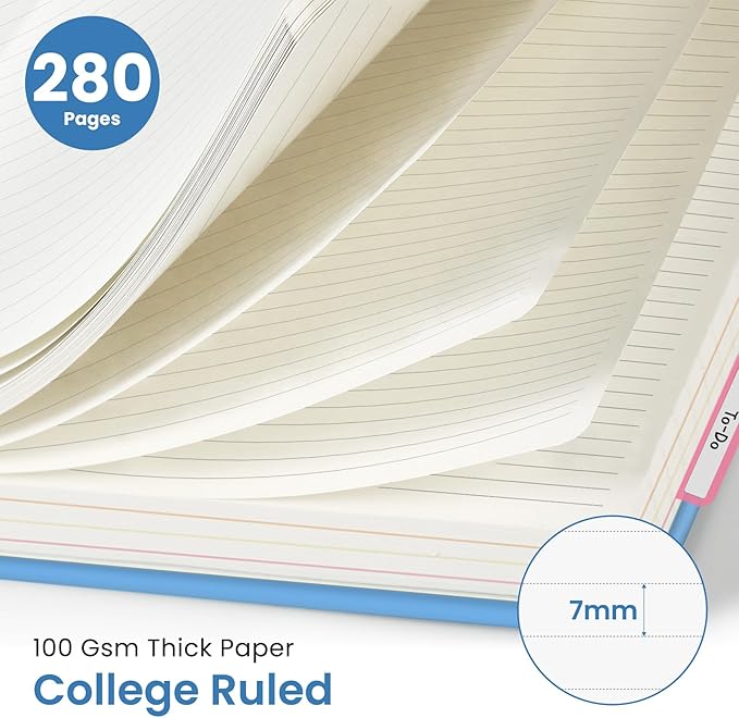 Hardcover Spiral Journal Notebooks for Work With Removable Dividers & Tabs, 8.5"x11" 5 Subject Notebook for Note Taking & Organizer, A4 College Ruled Lined Journal for Women & Writing, Mist, 280 Pages